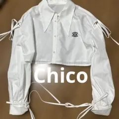 Chico 刺繍入りショート丈シャツ ホワイト