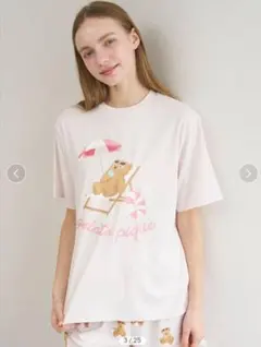 【接触冷感】サマーベアワンポイントTシャツ　ピンクのサムネイル