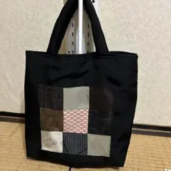 パッチワークデザイン トートバッグ 黒
