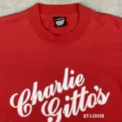 90s USA製 シングルステッチ 企業ロゴT 赤 L ビンテージ Tシャツ