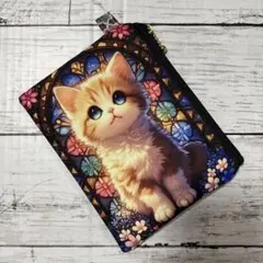タグ付きパネルポーチ ステンドグラス ねこ ③
