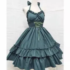 ダークグリーン ゴスロリドレス