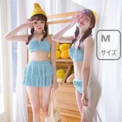 バンドゥ チューブトップビキニ水着 ティアードミニスカート3点セット青 Mサイズのサムネイル