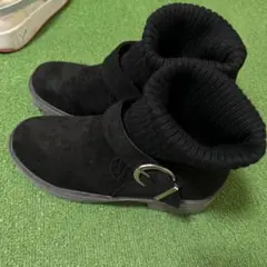 黒 スエード ニットカフ ブーティ