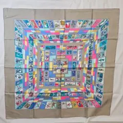 【美品】エルメス カレ90 切手柄 CORRESPONDANCE シルク グレー