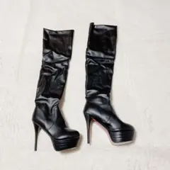 ❣️早い者勝ち❣️ニーハイブーツ 厚底 ピンヒール 美脚効果 黒 サイハイブーツ