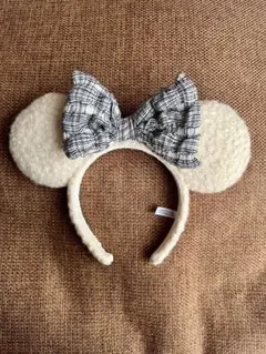 ミッキー耳型カチューシャ チェック柄リボン