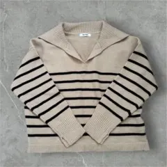 【未使用】✨ベージュと黒のストライプ セーラーニット Mサイズ