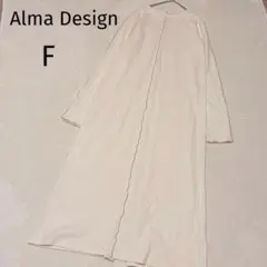 アルマデザイン ロングワンピース リブ メローデザイン スリット 白 F