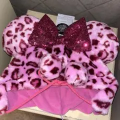 ミニーマウス風ピンクヒョウ柄帽子