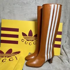 GUCCI ブラウン ニーハイブーツ ストライプ