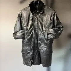 NINA RICCI (ニナリッチ)　ブラックレザーコート ファー付き