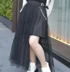 アクシーズファムレイヤードチュールフリルスカート 黒 F