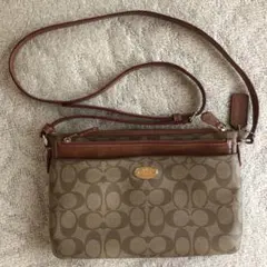 コーチ ショルダーバッグ ポシェット レザー シグネチャー ポーチ付 ブラウン
