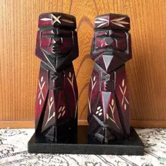 【台座付き】アイヌ 民芸品 ニポポ人形 夫婦ペア 置物 18cm