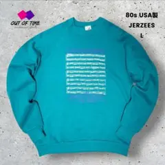 80s USA製 JERZEESジャージーズ ラグランスウェット グリーン Lのサムネイル