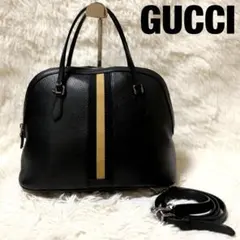 希少 未使用級✨グッチ ハンドバッグ ウェブライン 2way ブラック レザー