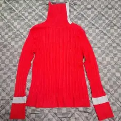 ♪ Virca 赤×グレー リブ編み ハイネック ニット