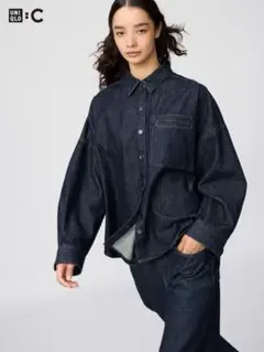 美品 ユニクロ C デニムリラックスシャツジャケット ネイビー XXL