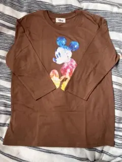 ミッキーマウス 七分袖Tシャツ ブラウン
