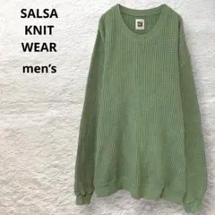 SALSA KNIT WEAR 日本製 ワッフル編みニット 綿100 緑 洗えるのサムネイル