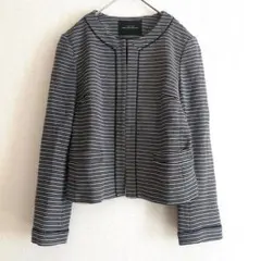 グリーンレーベルリラクシング　ノーカラー　ジャケット　黒　ツイード　Size40