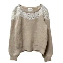 JILL STUART レース付きニットセーター 　ピンクベージュ