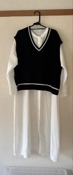 GLOBALWORKシャツワンピース Vネックニットベスト付き