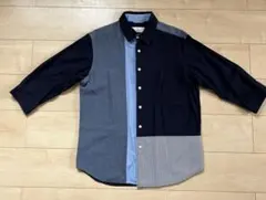 ikka クレイジーパターン 七分袖シャツ ネイビー ライトブルーのサムネイル