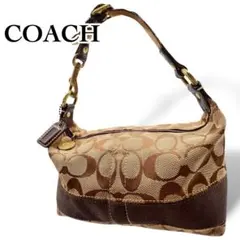 美品 COACH ハンドバッグ アクセサリーポーチ シグネチャー ブラウン