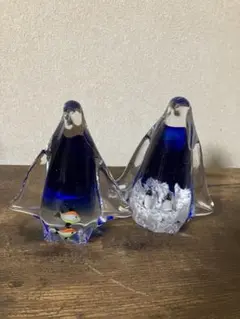 ガラス硝子 ガラス細工 夫婦ペンギン 親子ペンギン インテリア オブジェ 置物