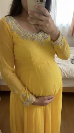 マタニティ/ カジュアル　イエロー￼ワンピース