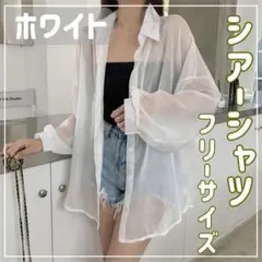 【ホワイト】 シアーシャツ UVカット シースルー 秋 透け感 シャツ 長袖