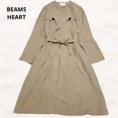 BEAMS HEART ノーカラー ロングトレンチコート レーヨン混 ベルト Sのサムネイル