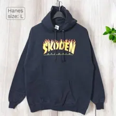 Hanes ヘインズ　古着　デザイン パーカー ブラック　Lサイズ