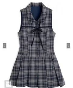 GRL チェック柄リボンノースリシャツミニワンピース　dk1565　ネイビー S