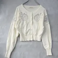スナイデル カーディガン 花柄 刺繍 チュール 透け感 クルーネック 羽織り F