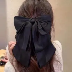 ビッグリボン バレッタ ブラック 韓国風 ヘアアクセ 大人可愛い