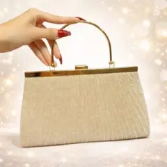 結婚式　ゴールド プリーツデザイン パーティーバッグ