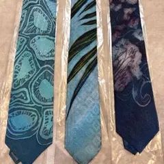 手染めシルクネクタイ ３本セット 青～緑