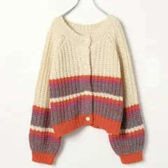 niko and … カラーブロッククルーカーディガン　カラフルニット　オレンジ