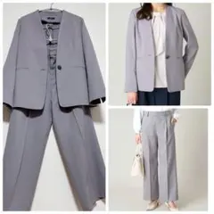 a.v.v 24SS 麻調ストレッチノーカラージャケット&パンツ セットアップ