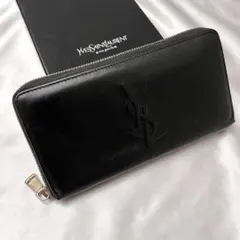 ✨美品✨イヴサンローラン　長財布　YSL刺繍　ラウンドファスナー　ブラック SAINT LAURENT サンローラン 長財布 YSLロゴ ラウンドファスナー