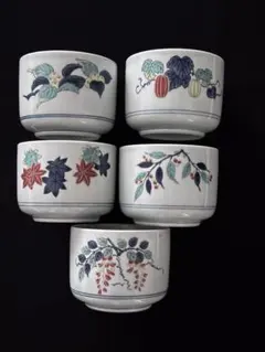 再値下げ　美品　有田焼 清秀窯 四季絵変り フリーカップ 5客セットのサムネイル