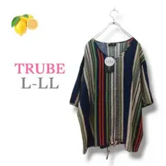 『TRUBE』新品✨ ストライプ 半袖トップス【LL】大きいサイズ 綿 Ｔシャツ