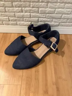 RANDA ネイビー ポインテッドトゥ パンプス アンクルストラップ