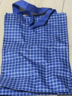 青 チェック柄 手提げバッグ