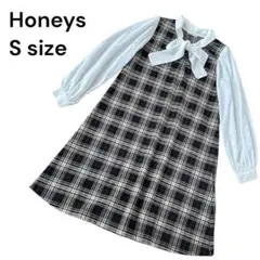 Honeys ボウタイワンピース チェック柄 S