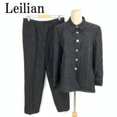 LA9132 Leilian レリアン パンツスーツ 黒 グレー ウール 11