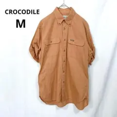クロコダイル▶半袖シャツ オレンジ ボタンダウン M 麻混 袖ロールアップのサムネイル